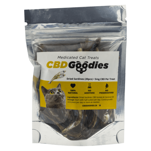 CBD Goodies – Medicated Cat Treats – Dried Sardines – 100mg CBD | Budmail Canada