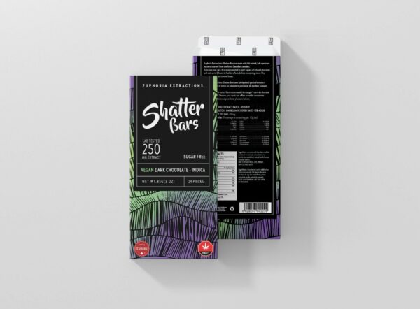 Euphoria Extractions – Shatter Bars – Vegan Dark Chocolate (Sugar Free) – Indica – 250mg THC | Budmail Canada