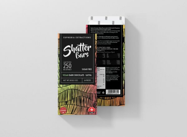 Euphoria Extractions – Shatter Bars – Vegan Dark Chocolate (Sugar Free) – Sativa – 250mg THC | Budmail Canada