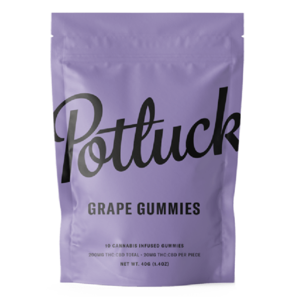 Potluck Extracts – Grape Gummies (1:1) – 100mg THC / 100mg CBD | Budmail Canada