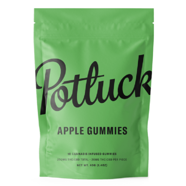 Potluck Extracts – Apple Gummies (1:1) – 100mg THC / 100mg CBD | Budmail Canada
